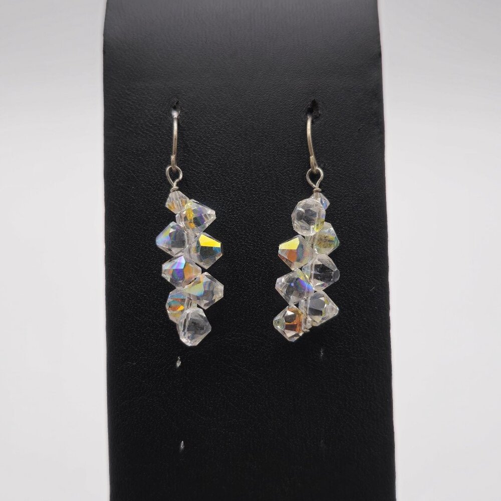Sterling Silver Rainbow Crystals Handmade Tarnished Earrings A2950